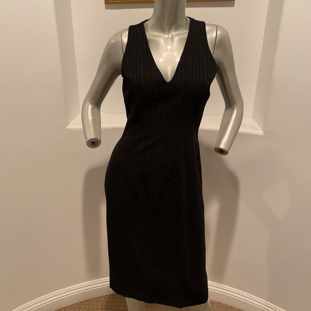 NWT $389 Made in Italy DKNY Black Striped Sleeveless Wool Blend Dress Size 8